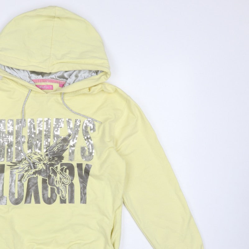 Henleys Women Yellow UK 2 Pullover Hoodie Sequin Eagle Graphic