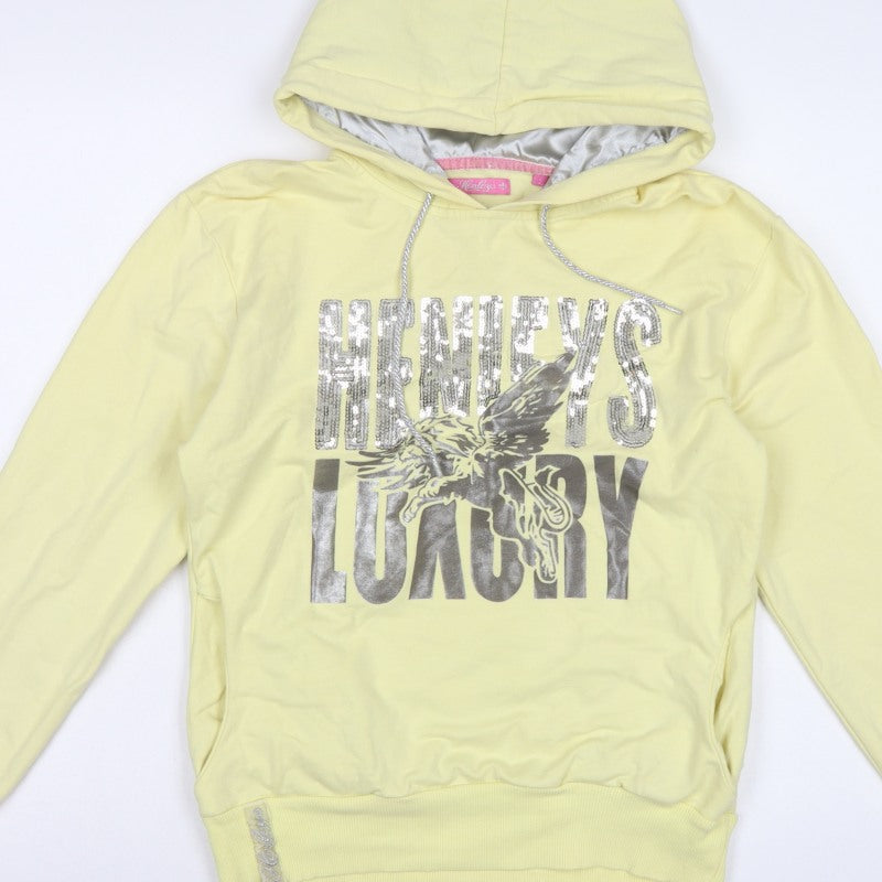 Henleys Women Yellow UK 2 Pullover Hoodie Sequin Eagle Graphic