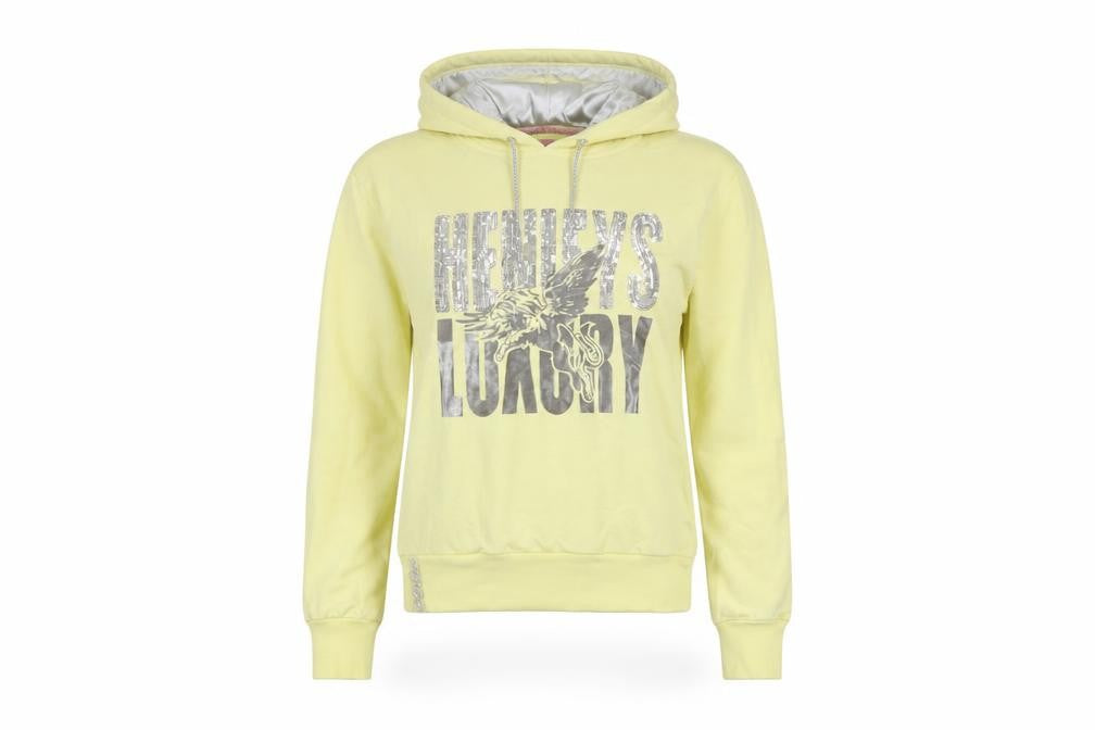 Henleys Women Yellow UK 2 Pullover Hoodie Sequin Eagle Graphic