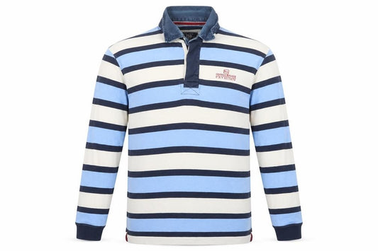 Chukka Men’s Blue Striped Cotton Rugby Polo Shirt Long Sleeve L