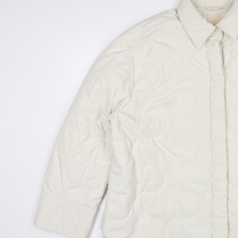 H&M Women Ivory UK 12 Quilted Padded Collared Mid-Length Jacket