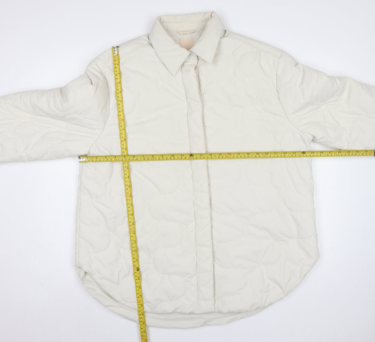 H&M Women Ivory UK 12 Quilted Padded Collared Mid-Length Jacket