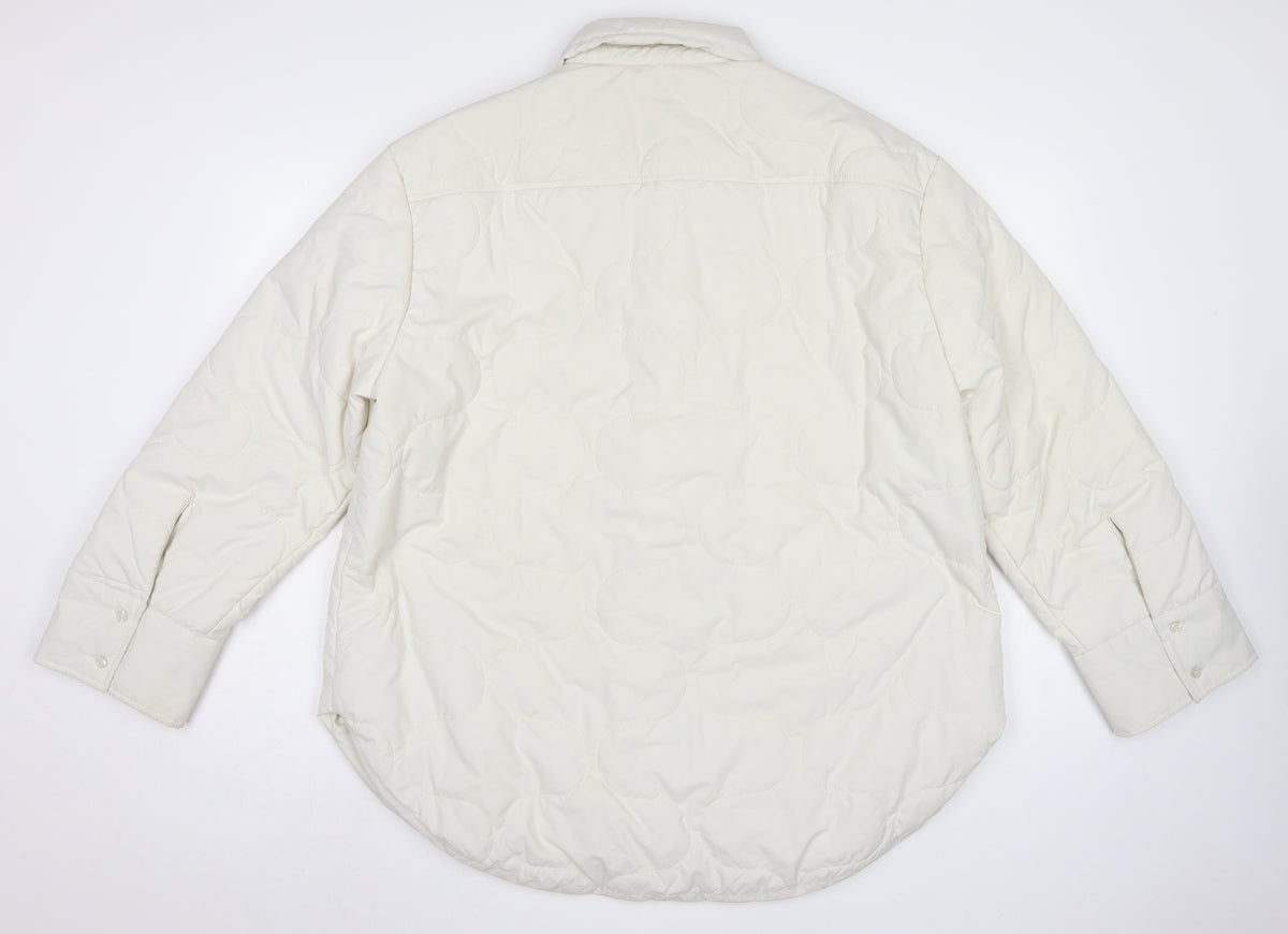 H&M Women Ivory UK 12 Quilted Padded Collared Mid-Length Jacket