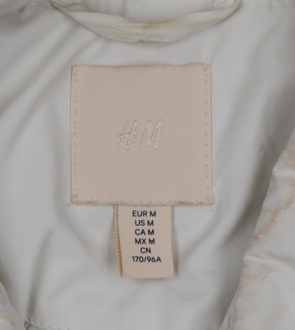 H&M Women Ivory UK 12 Quilted Padded Collared Mid-Length Jacket