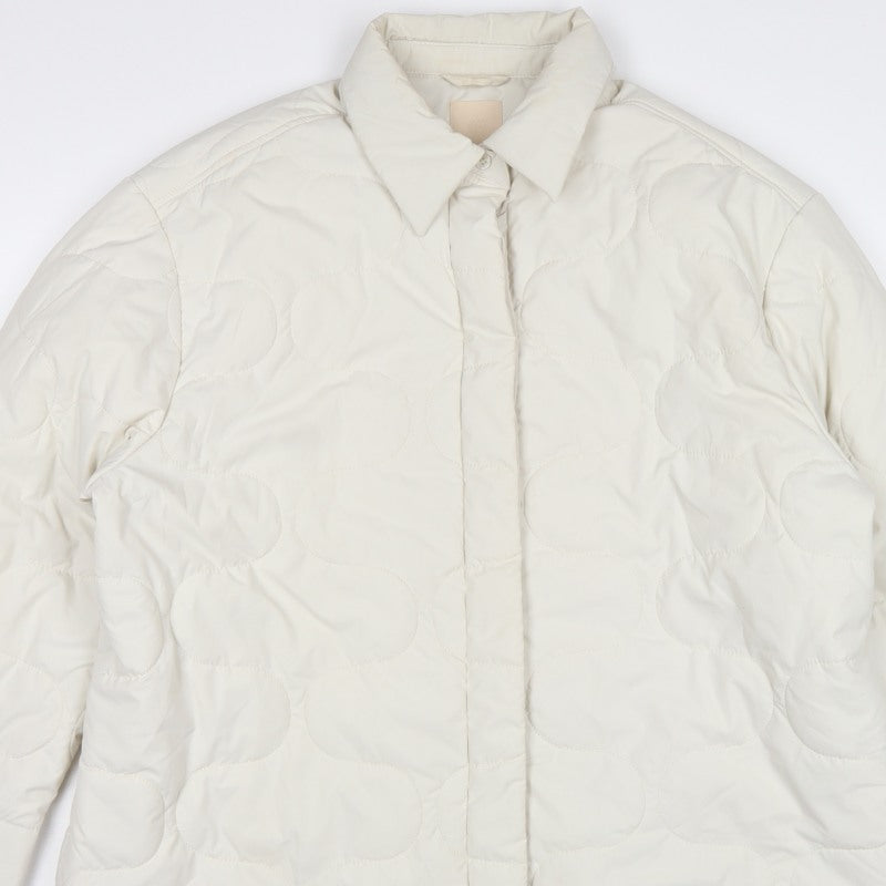 H&M Women Ivory UK 12 Quilted Padded Collared Mid-Length Jacket