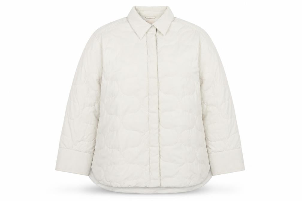H&M Women Ivory UK 12 Quilted Padded Collared Mid-Length Jacket