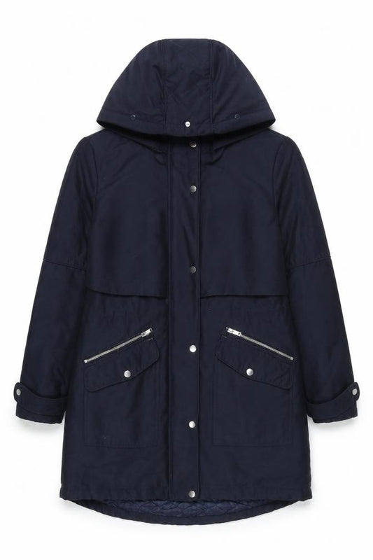 Next Women Blue UK 12 Long Hooded Parka Coat Faux Fur Trim