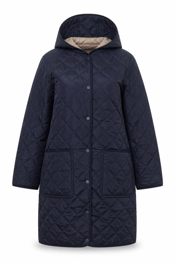 Weatherproof Women's Blue S Quilted Hooded Mid-Length Coat Jacket