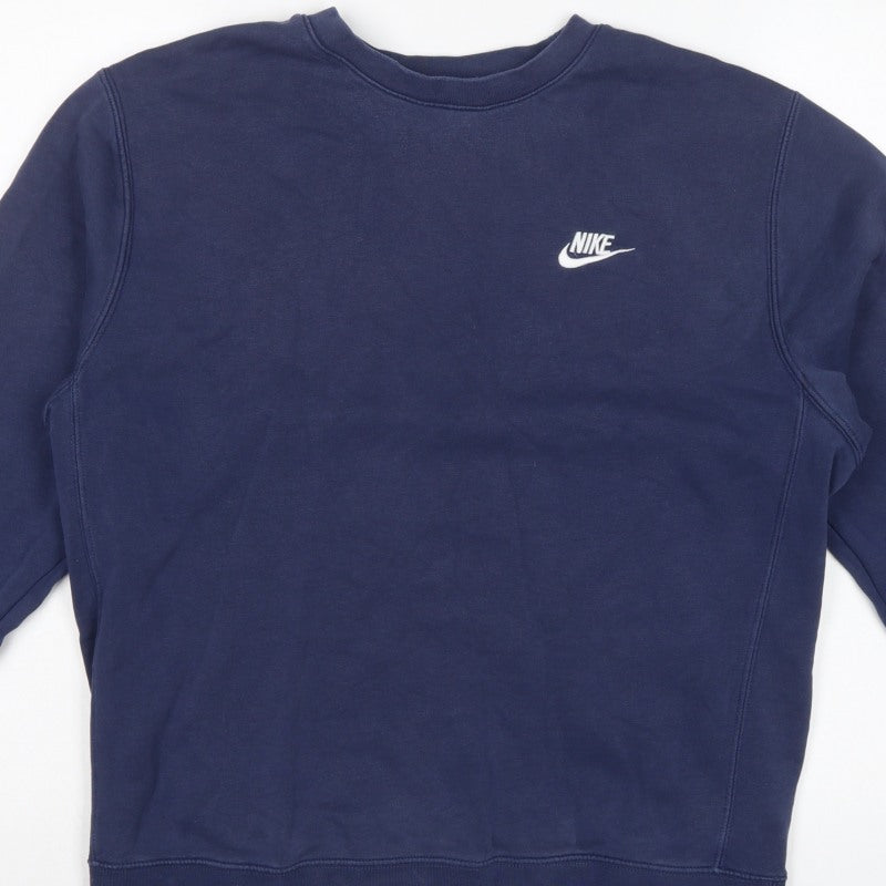 Nike Men’s Blue M Crew Neck Pullover Fleece Sweatshirt Logo