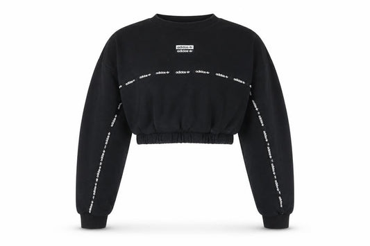 adidas Originals Women’s Black UK 12 Cropped Logo Tape Pullover Sweatshirt