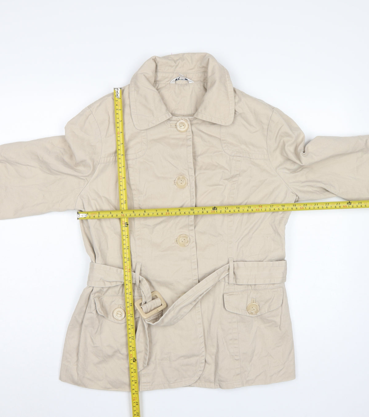 M&Co Women's Beige Size 16 Basic Belted Cotton Jacket