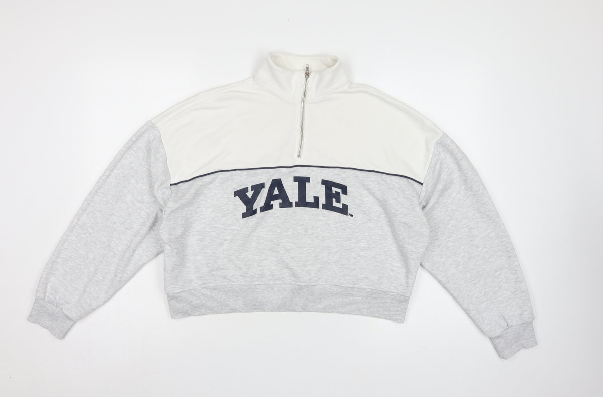 Yale University Women’s Grey & White S 1/4 Zip Logo Sweatshirt