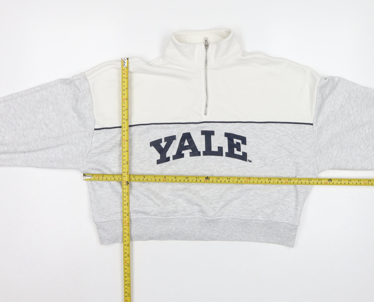 Yale University Women’s Grey & White S 1/4 Zip Logo Sweatshirt
