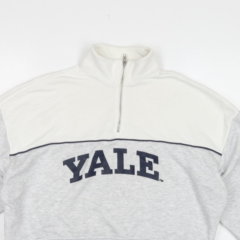 Yale University Women’s Grey & White S 1/4 Zip Logo Sweatshirt