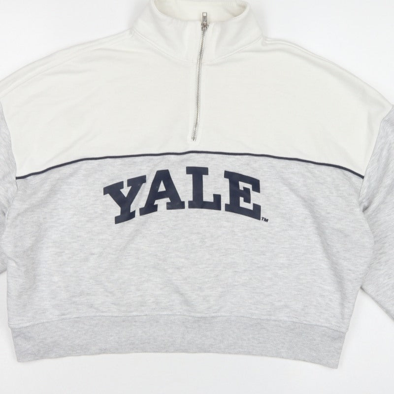 Yale University Women’s Grey & White S 1/4 Zip Logo Sweatshirt