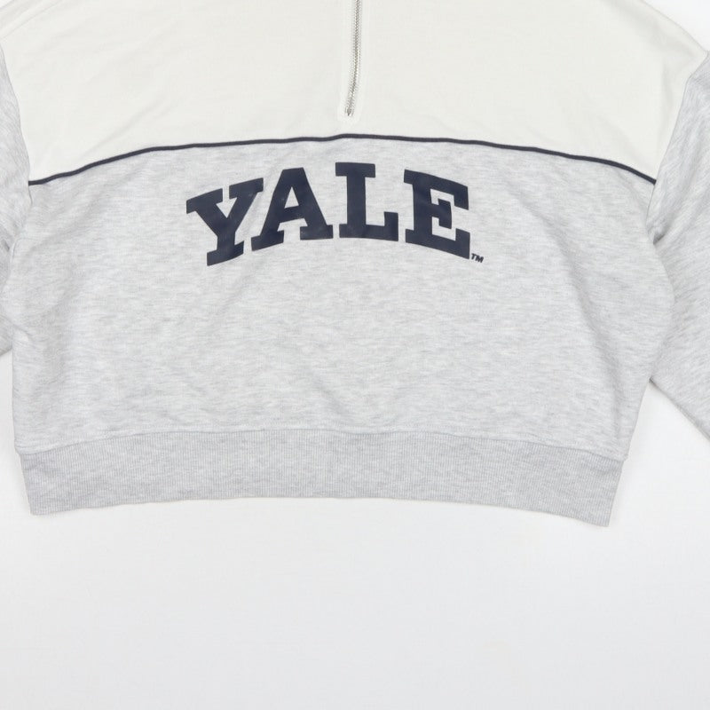 Yale University Women’s Grey & White S 1/4 Zip Logo Sweatshirt