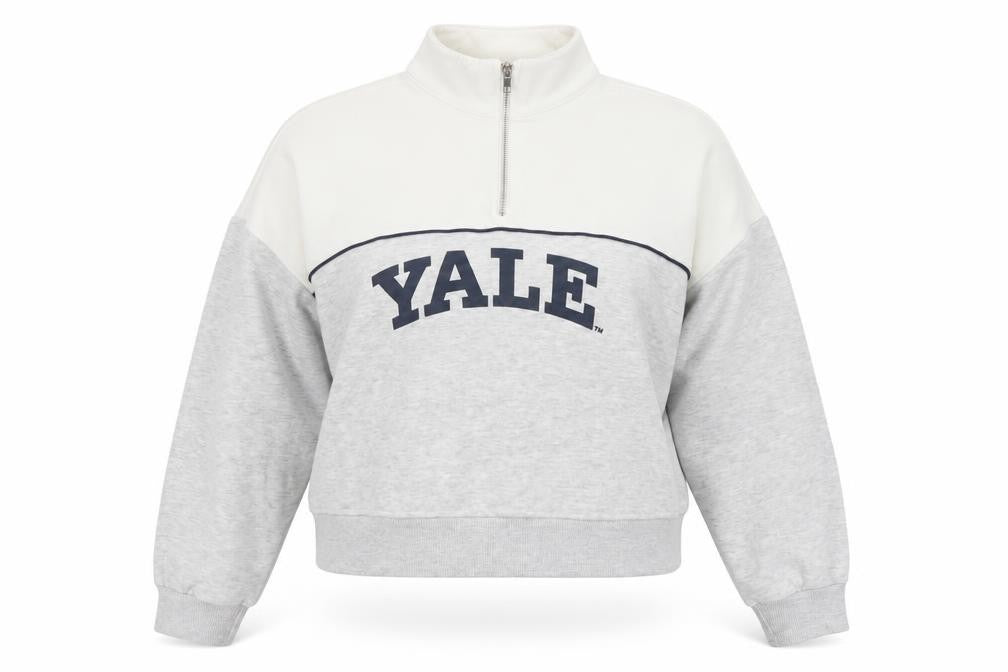 Yale University Women’s Grey & White S 1/4 Zip Logo Sweatshirt