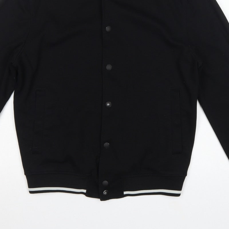 Zara Men's Black M Varsity Bomber Jacket Snap Button Stretch