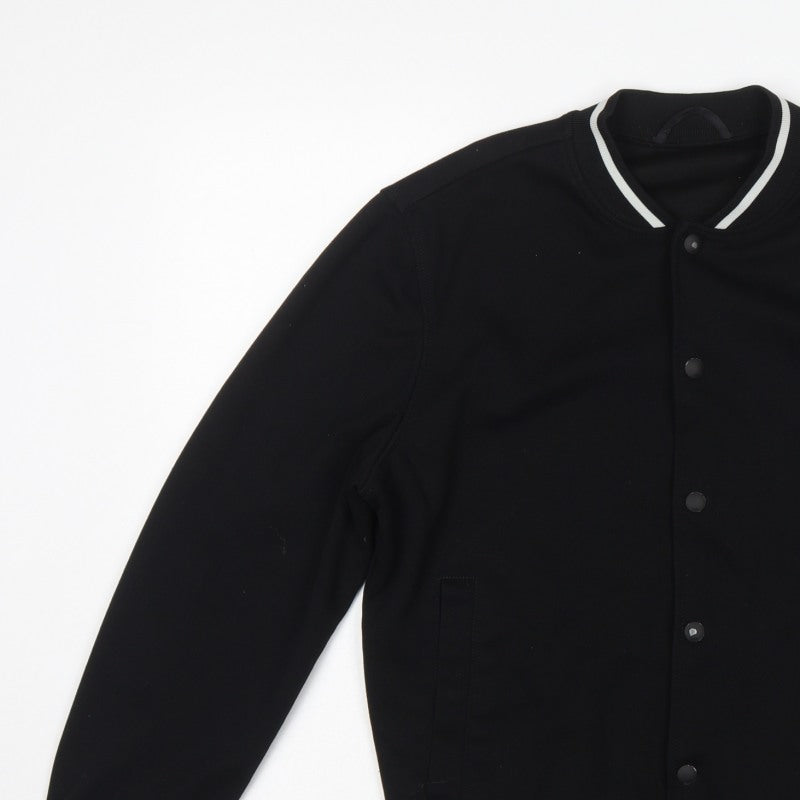 Zara Men's Black M Varsity Bomber Jacket Snap Button Stretch