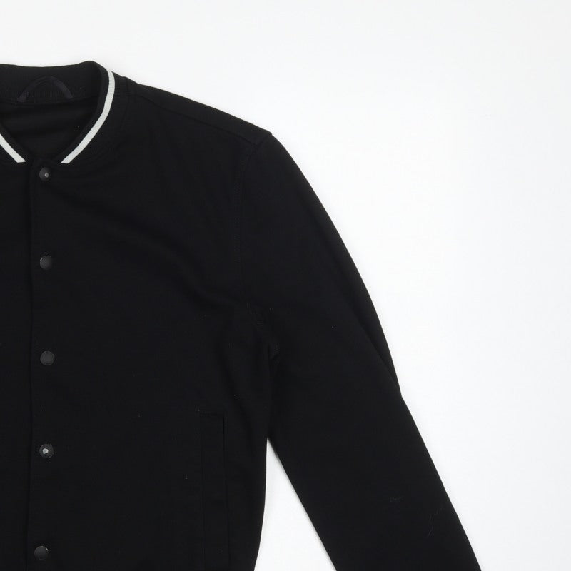 Zara Men's Black M Varsity Bomber Jacket Snap Button Stretch