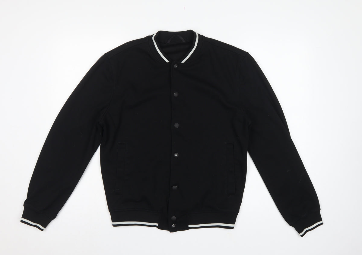 Zara Men's Black M Varsity Bomber Jacket Snap Button Stretch