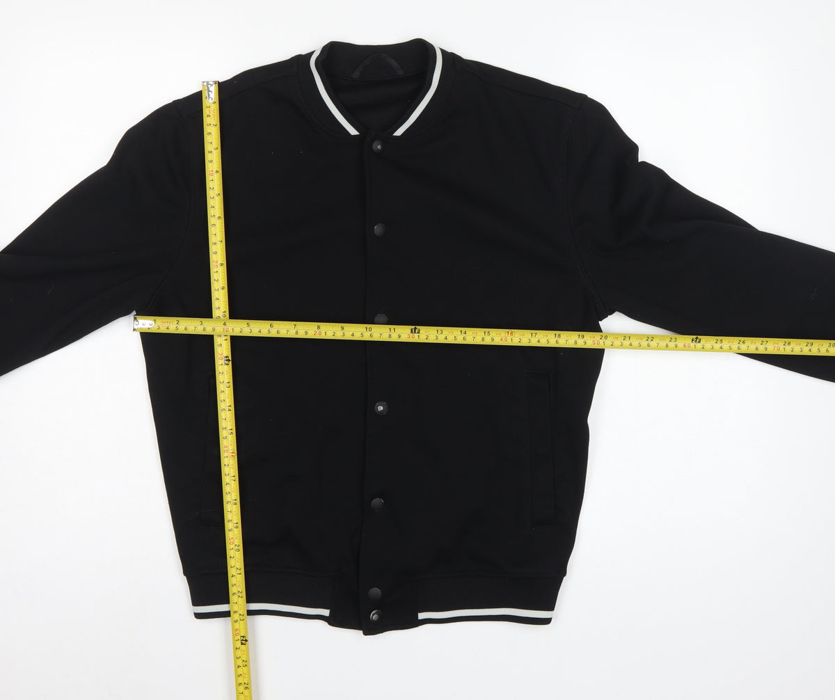 Zara Men's Black M Varsity Bomber Jacket Snap Button Stretch