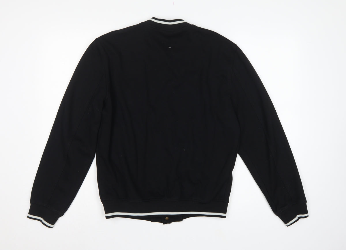 Zara Men's Black M Varsity Bomber Jacket Snap Button Stretch