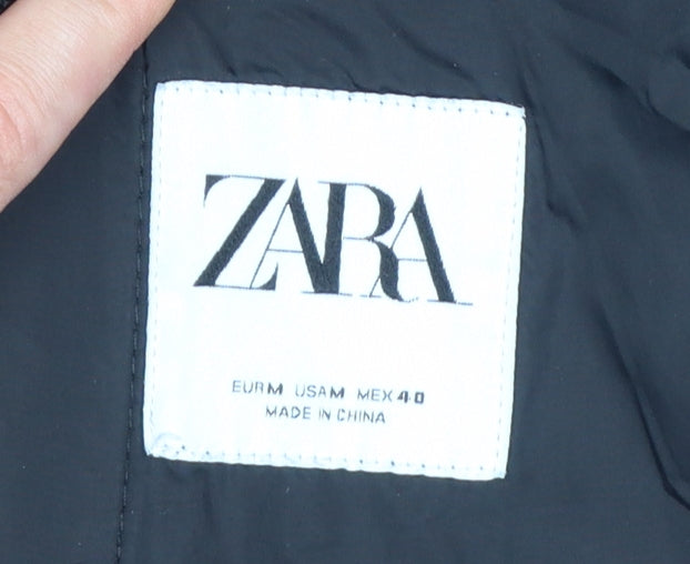 Zara Men's Black M Varsity Bomber Jacket Snap Button Stretch