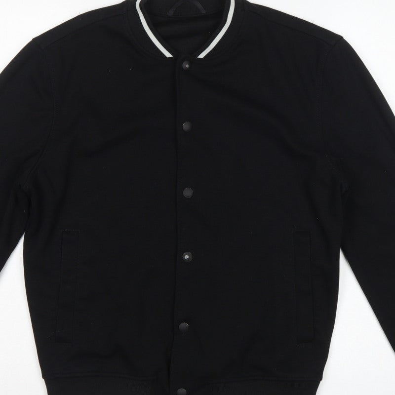 Zara Men's Black M Varsity Bomber Jacket Snap Button Stretch