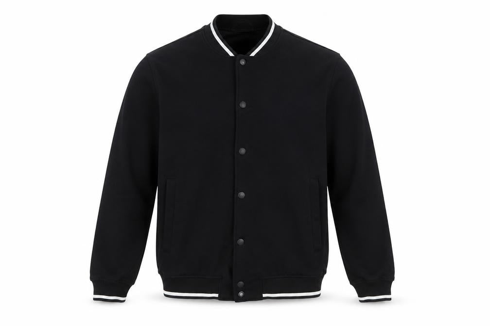 Zara Men's Black M Varsity Bomber Jacket Snap Button Stretch