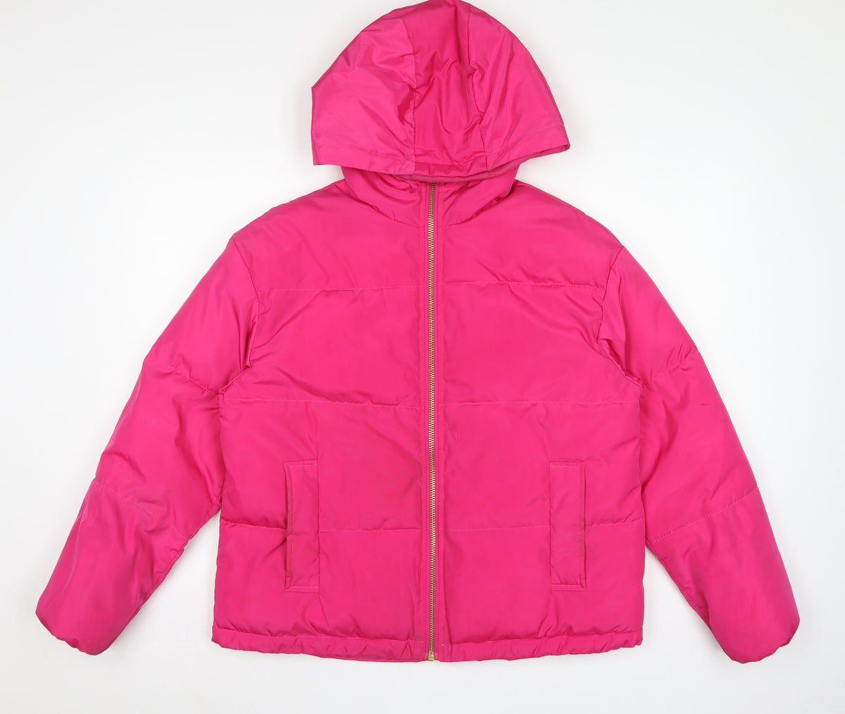 ASOS Women’s Pink UK 8 Hooded Puffer Jacket Quilted Polyester Zip