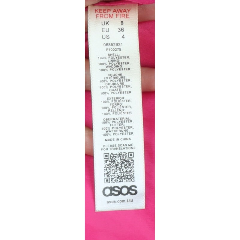 ASOS Women’s Pink UK 8 Hooded Puffer Jacket Quilted Polyester Zip