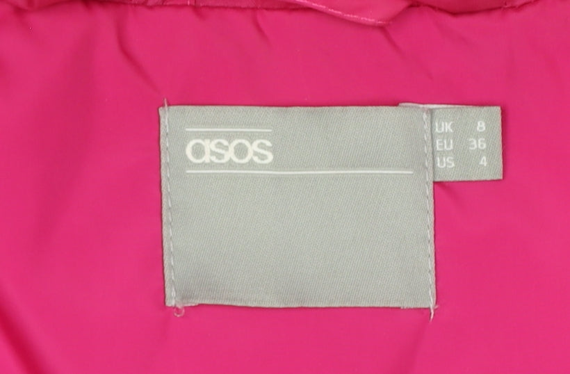 ASOS Women’s Pink UK 8 Hooded Puffer Jacket Quilted Polyester Zip