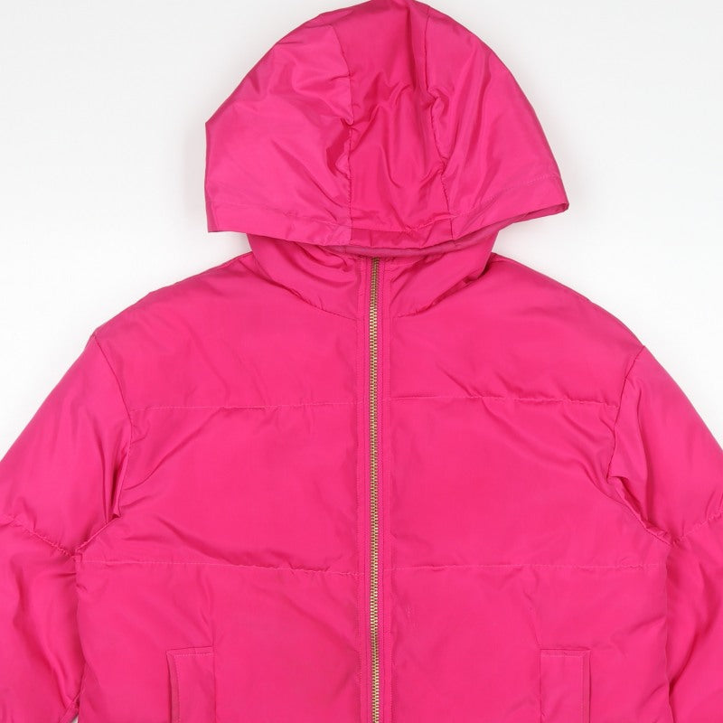 ASOS Women’s Pink UK 8 Hooded Puffer Jacket Quilted Polyester Zip