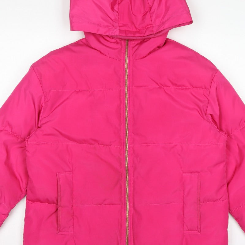 ASOS Women’s Pink UK 8 Hooded Puffer Jacket Quilted Polyester Zip