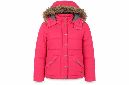 Roxy Women Pink XS Puffer Jacket Hooded Faux Fur Trim Winter