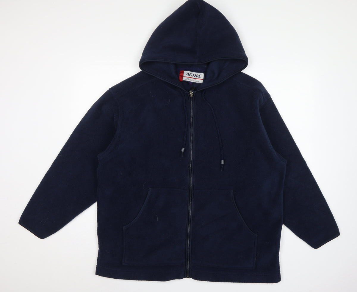 Active Womens Blue M Hooded Full Zip Fleece Jacket