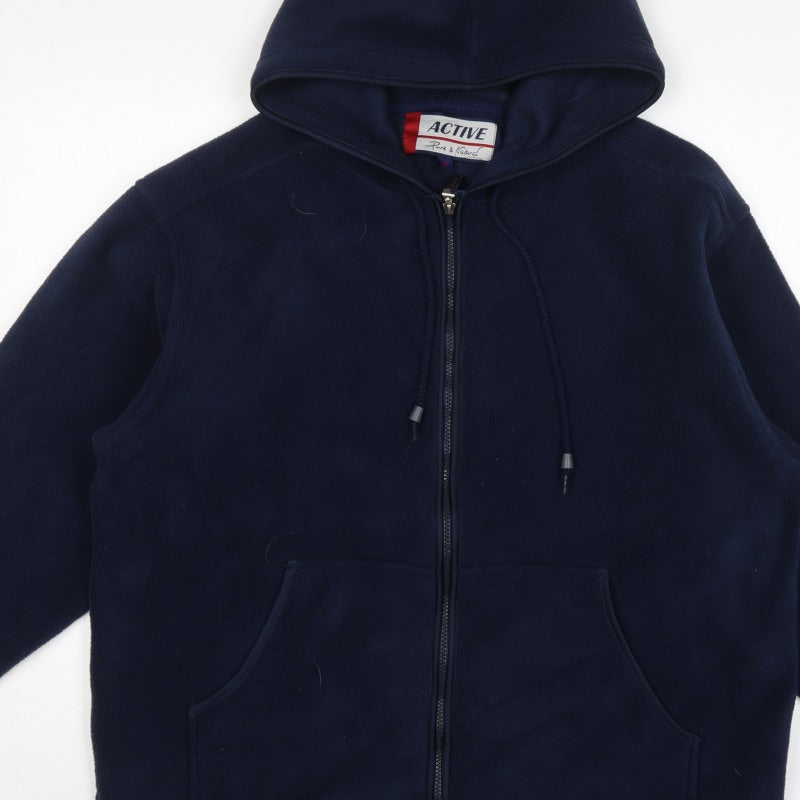 Active Womens Blue M Hooded Full Zip Fleece Jacket