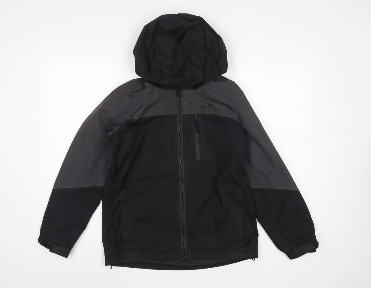 Peter Storm Boys Black Grey Hooded Windbreaker Jacket Age 11-12
