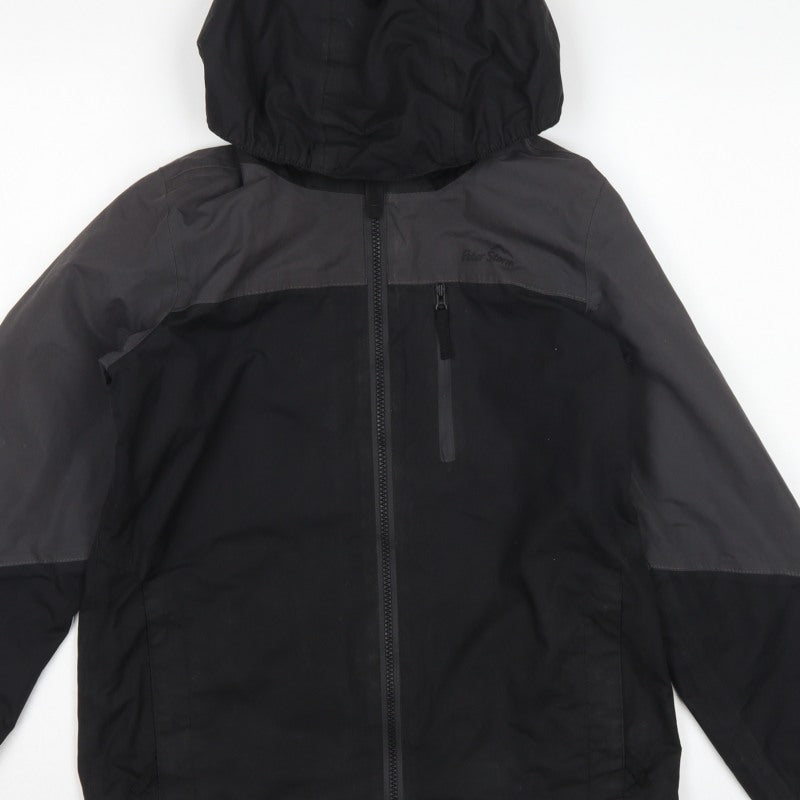 Peter Storm Boys Black Grey Hooded Windbreaker Jacket Age 11-12