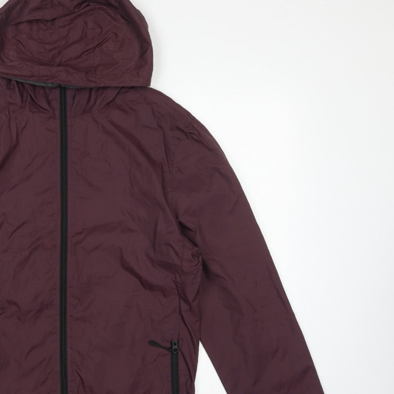TU Men's Burgundy S Hooded Windbreaker Full Zip Lined Jacket