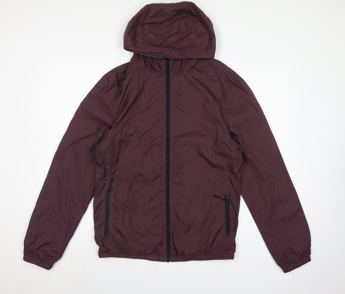 TU Men's Burgundy S Hooded Windbreaker Full Zip Lined Jacket