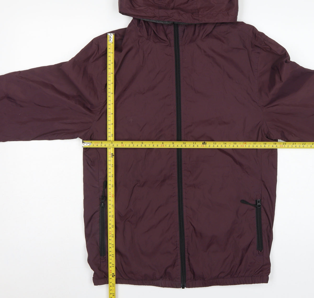 TU Men's Burgundy S Hooded Windbreaker Full Zip Lined Jacket