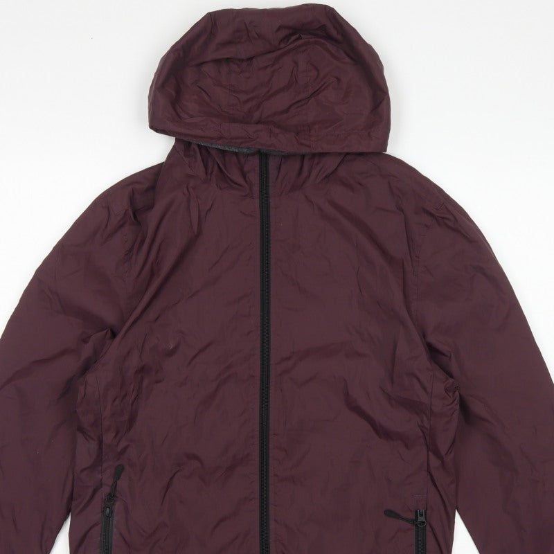 TU Men's Burgundy S Hooded Windbreaker Full Zip Lined Jacket
