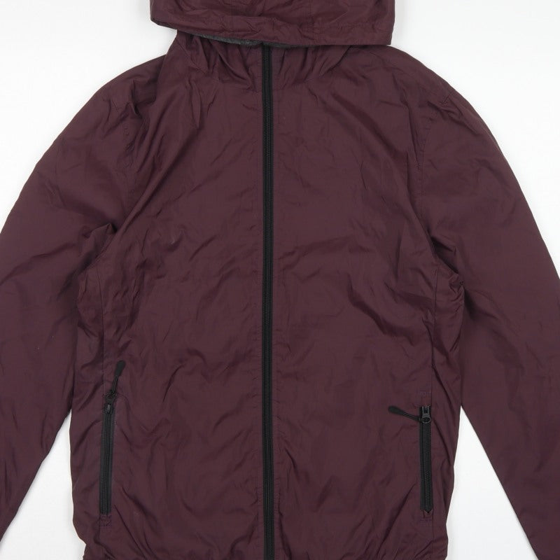 TU Men's Burgundy S Hooded Windbreaker Full Zip Lined Jacket