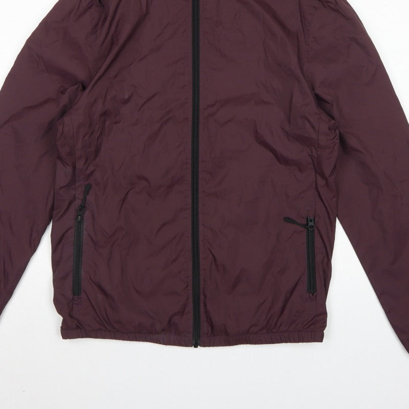 TU Men's Burgundy S Hooded Windbreaker Full Zip Lined Jacket