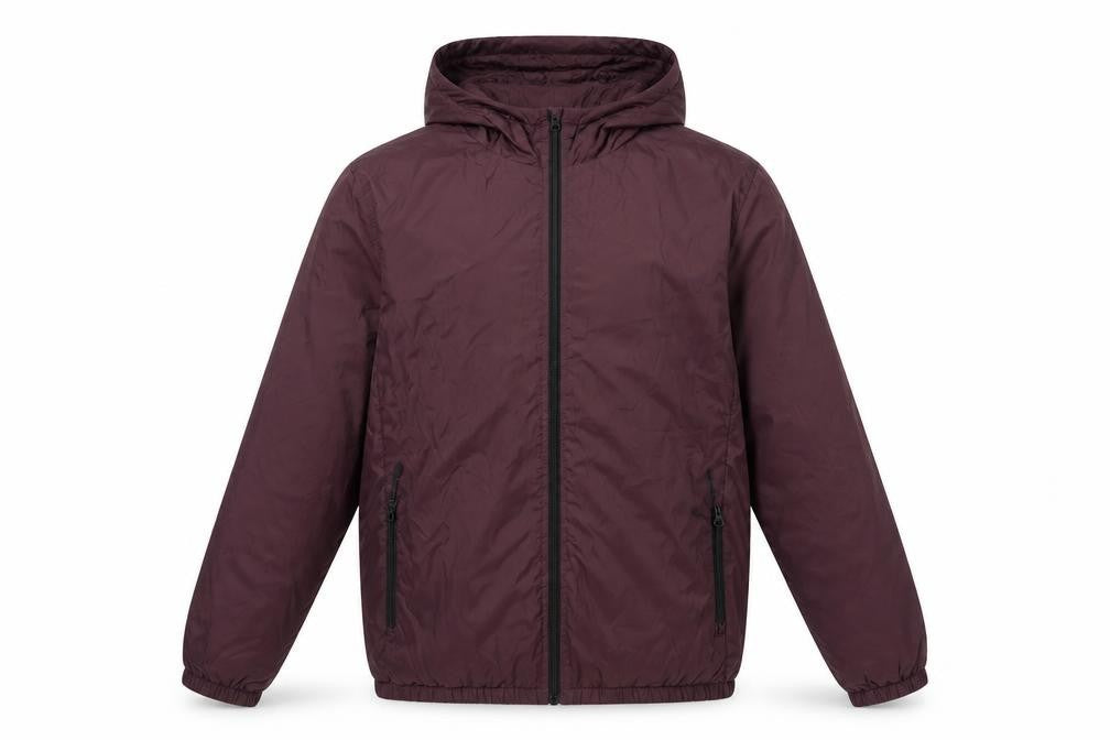 TU Men's Burgundy S Hooded Windbreaker Full Zip Lined Jacket