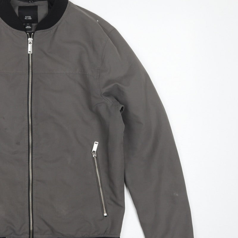 River Island Men’s Grey S Bomber Jacket Full Zip Zipped Pockets