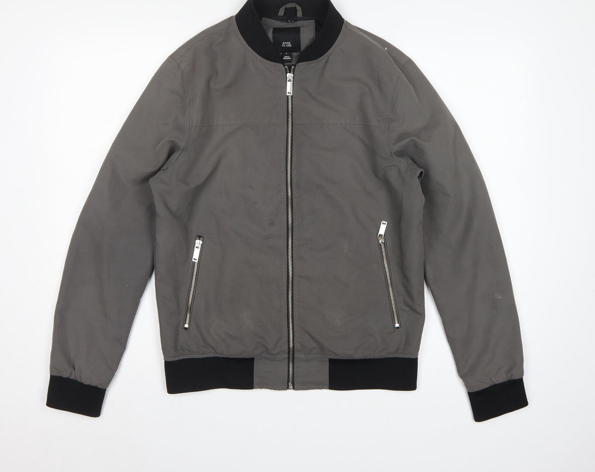 River Island Men’s Grey S Bomber Jacket Full Zip Zipped Pockets