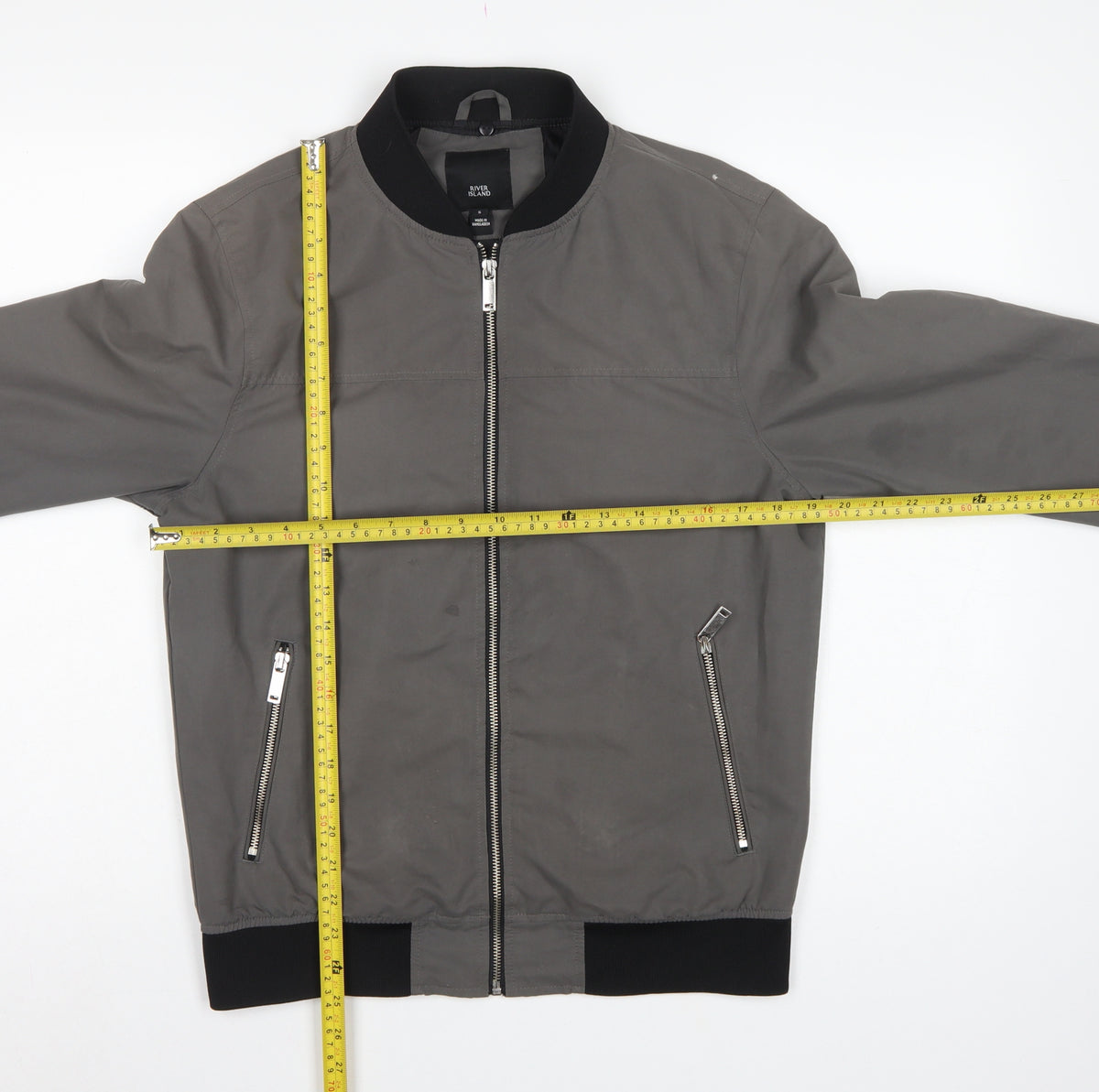 River Island Men’s Grey S Bomber Jacket Full Zip Zipped Pockets